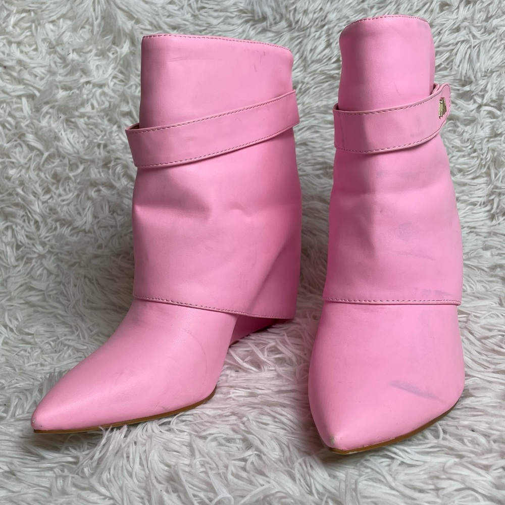 Azalea Wang Pink Foldover Ankle Boots Marley Faux Leather Dolls Kill - Picture 3 of 15